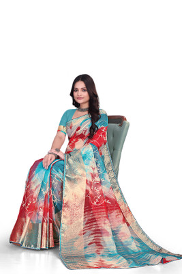 Aarunika BS Printed Bollywood Organza Saree(Multicolor)