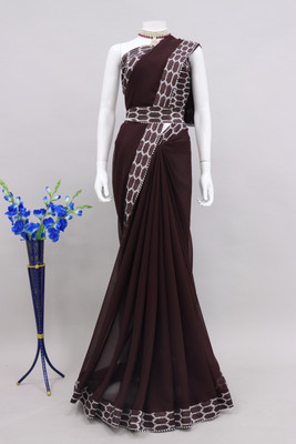 RHG Fashion Solid/Plain, Printed Bollywood Georgette Saree(Brown)