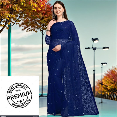 Vraggi Embellished Bollywood Net Saree(Dark Blue)