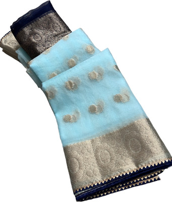 MINE CHOICE Solid/Plain, Woven Daily Wear Silk Blend, Art Silk Saree(Light Blue, Blue)