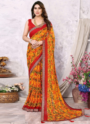 STYLEVEDA Self Design Bollywood Georgette Saree(Orange)