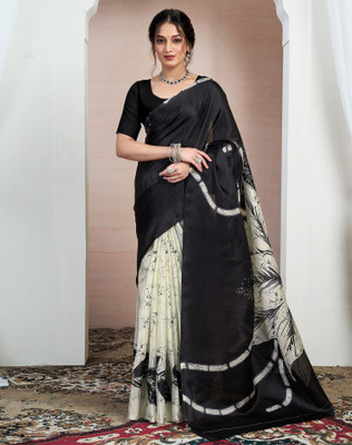 SIRIL Floral Print, Printed Daily Wear Cotton Blend Saree(Black)