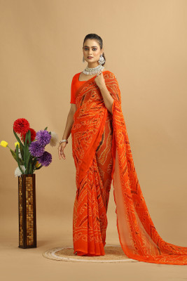 DURGACREATION Solid/Plain Bollywood Georgette Saree(Orange)