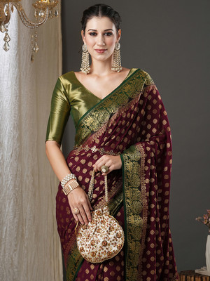 Divastri Woven Kanjivaram Georgette Saree(Maroon)
