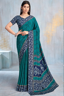 SainiVastra Printed Bollywood Crepe Saree(Green)