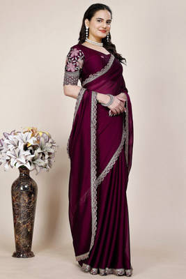 KONICA FAB Self Design, Solid/Plain, Embroidered Bollywood Chiffon Saree(Purple)