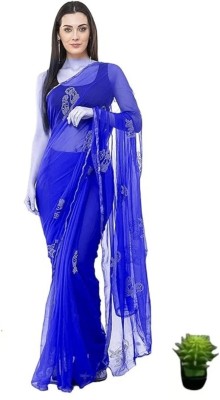 The Fashion Attire Embellished Bollywood Chiffon Saree(Pack of 2, Red, Blue)