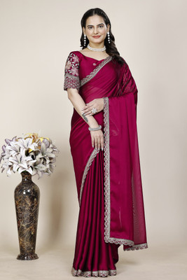 Swastik Creation Solid/Plain Bollywood Chiffon Saree(Pink)
