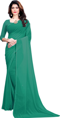 HouseOfCommon Solid/Plain Daily Wear Georgette Saree(Green)
