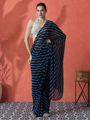 Sangria Printed Daily Wear Georgette Saree(Blue)