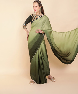 Sangria Embellished Bollywood Satin Saree(Green)