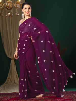 Sareemall Embroidered Bollywood Georgette Saree(Purple)