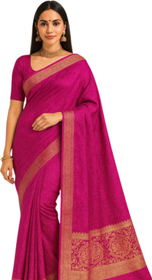 EZIESHREE Solid/Plain Daily Wear Cotton Silk Saree(Pink)