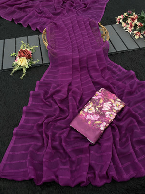 Sanskriti Synthetics Solid/Plain Handloom Chiffon Saree(Magenta)