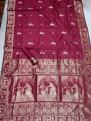 SHREE KSHETRAPAL CREATION Self Design Banarasi Pure Silk Saree(Magenta)
