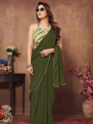 ANOUK Woven Saree with Attached Blouse Georgette Saree(Green)