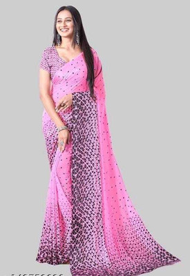jihana fab Printed Bollywood Georgette, Silk Blend Saree(Pink)