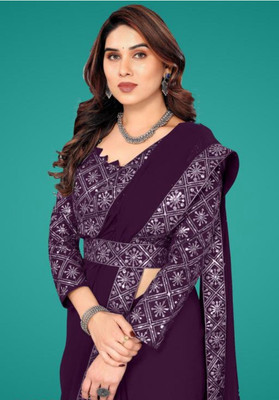 Rajvi Enterprises Solid/Plain, Geometric Print, Floral Print, Embellished, Embroidered Bollywood Georgette Saree(Magenta)