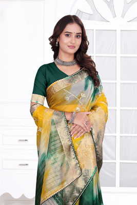 Aarunika IC Solid/Plain Bollywood Organza Saree(Green)