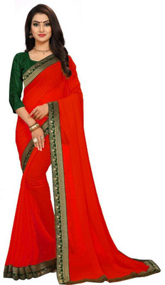 Queen worth Solid/Plain Bollywood Georgette Saree(Red)