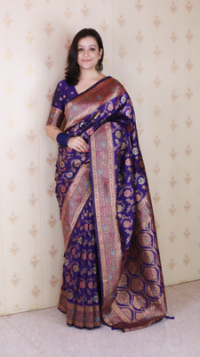 SUDIPTA Embroidered Banarasi Pure Silk Saree(Blue)
