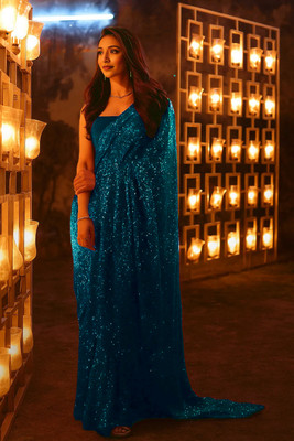 SANSKAR TEXTILE Embellished Bollywood Georgette Saree(Light Blue)