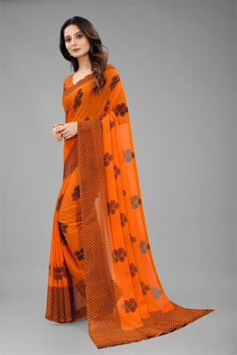 Nisha Creation Self Design Bollywood Chiffon Saree(Orange)