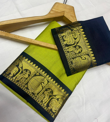 Shagun Fashion Woven, Solid/Plain Gadwal Cotton Silk, Art Silk Saree(Yellow)