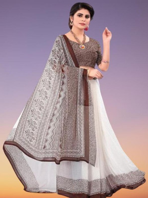 WILLMAKE Printed Bollywood Georgette Saree(Brown)