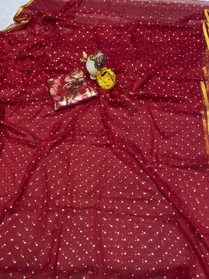 HouseOfCommon Embellished Bollywood Polyester Saree(Maroon)