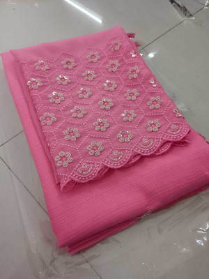 SkyCraftX Printed Bollywood Georgette Saree(Pink)