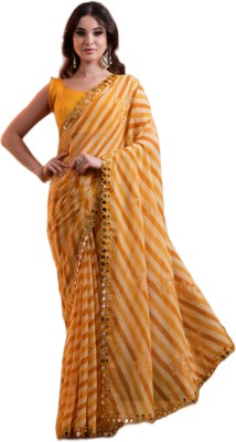 Dwiza Enterprise Embellished, Embroidered, Self Design, Floral Print Bollywood Georgette Saree(Yellow)