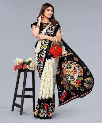 Priyashi Printed Kalamkari Art Silk Saree(Black)