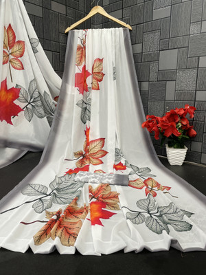 Pemal Designer Digital Print, Printed Bollywood Georgette Saree(White)