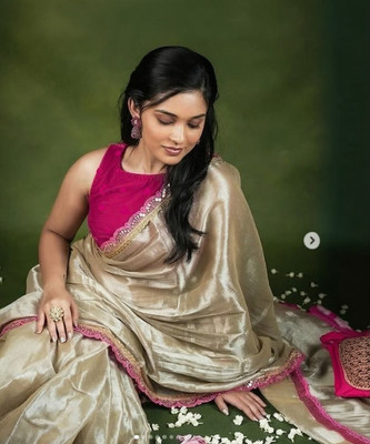 sareya veela Embellished Maheshwari Georgette Saree(Cream, Pink)