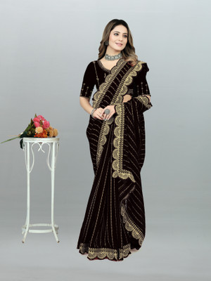 MAN PRIYA TRENDZ Striped Jamdani Georgette Saree(Black)