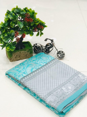 FABART CRETION Woven Kanjivaram Pure Silk Saree(Light Blue)