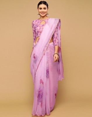 Samah Printed, Woven, Self Design Bollywood Organza Saree(Pink)