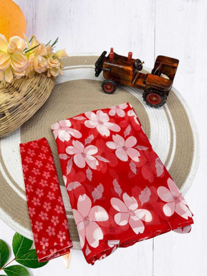 HouseOfCommon Printed Jamdani Cotton Blend Saree(Red)