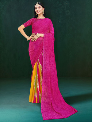 ANOUK Printed Daily Wear Georgette Saree(Pink)