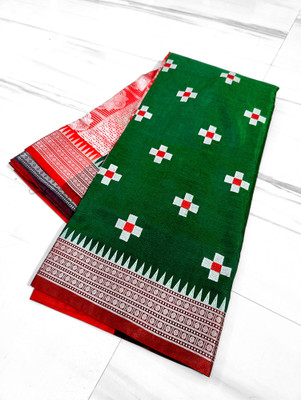 Galaxy Sarees Embroidered Sambalpuri Satin Saree(Dark Green)