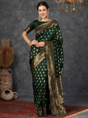 MOTISARIYA FASHION Self Design Banarasi Jacquard Saree(Green)