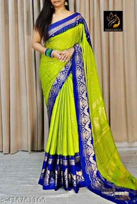 VD PRINTS Printed Leheria Silk Blend Saree(Light Green)