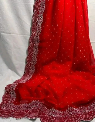 DRIZOMIZ Embellished Bollywood Georgette Saree(Red)