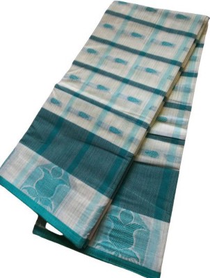 J KunduHouse Self Design Daily Wear Pure Cotton Saree(Blue)