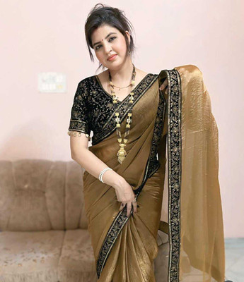 RAJ DARBAR Solid/Plain Bollywood Crepe Saree(Gold)