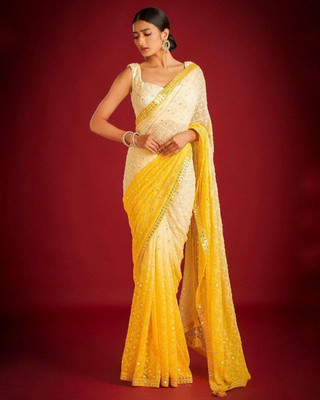 VRLOOKMEFASHION Embroidered Bollywood Georgette Saree(Yellow)