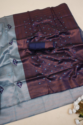 Gold Art Fashion Woven Banarasi Jacquard, Pure Silk Saree(Light Blue)