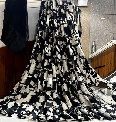 Bombey Velvat Fab Printed Daily Wear Satin Saree(Black)
