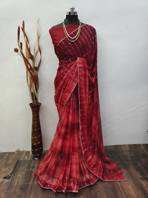 YUVIFLAIR Self Design Bollywood Lycra Blend Saree(Maroon)